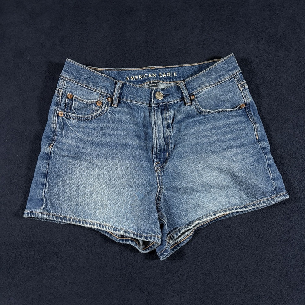 American Eagle Strigid Relaxed Denim Shorts Womens 4 Mid Rise Blue Medium Wash